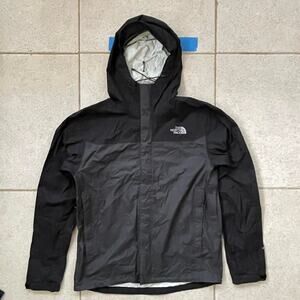 The North Face Mens Rain Jacket Black Gray Lightweight Hooded Coat S